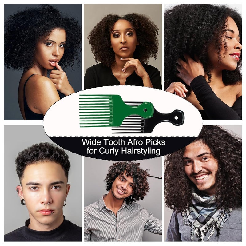SIMPOR 2 Pcs Hair Pick Comb Wide Tooth Lift for Hair Styling Detangling Plastic Afro Comb for Women Men (Black, Green) - Image 3